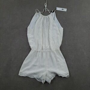 Parker Romper Womens Small White Halter Tie Embroidered Lined Chiffon